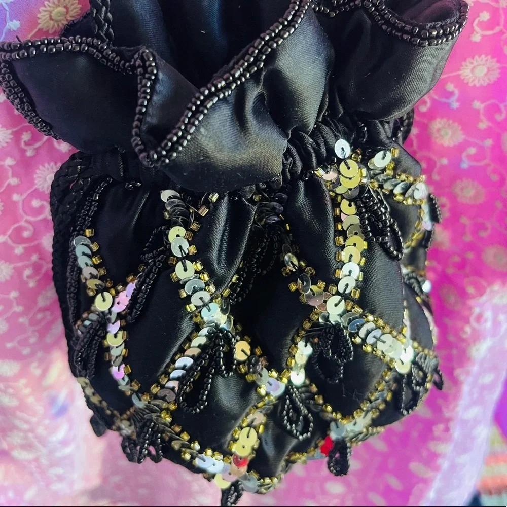 The Furst Collection Evening Sequin & Bead Crossbody Black Gold/Silver Handbag